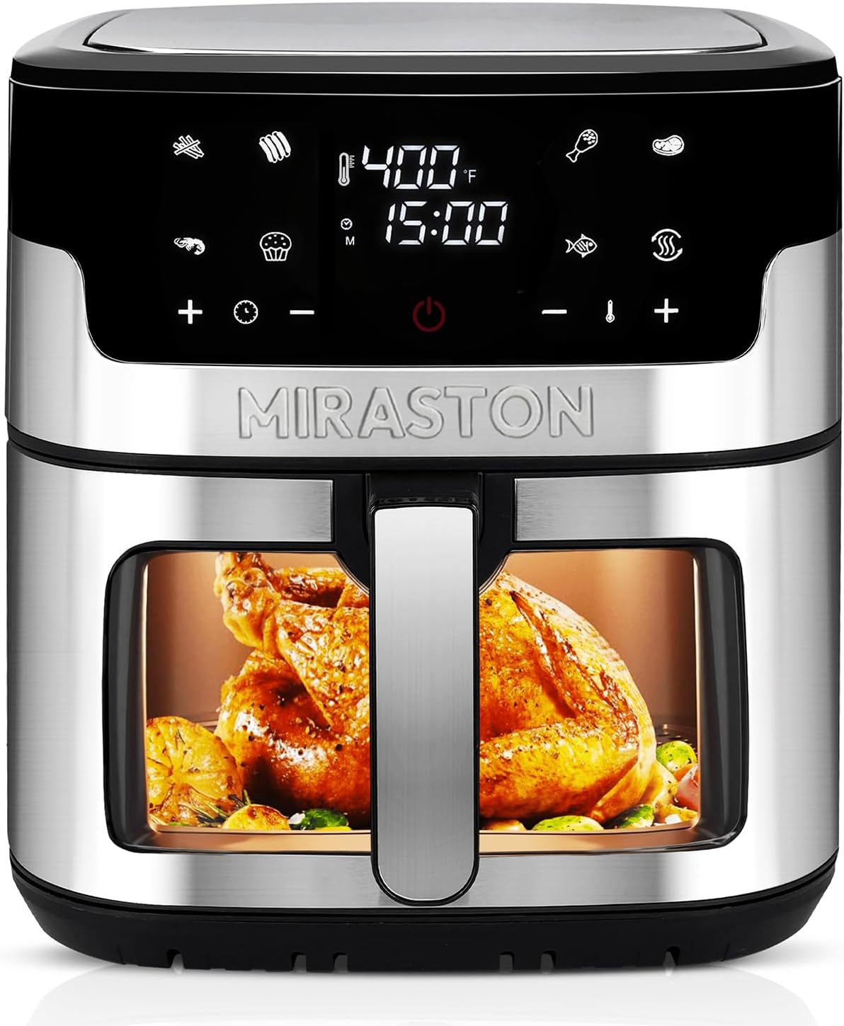 Air Fryer, 8.5QT Family Size Digital Air Fryers, BPA-Free, Smart Touchscreen with 8-Preset, Air Frying, Reheat Leftovers, Party Food, Fast Cooking, Dishwasher-Safe, Stainless Steel