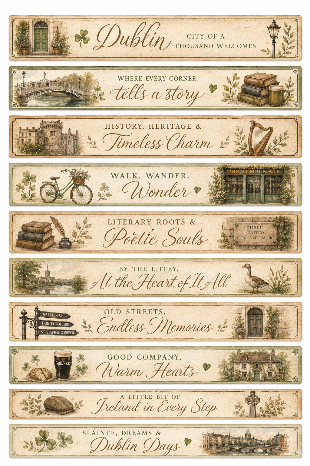 Dublin Cottagecore Word Strips printable ephemera sample