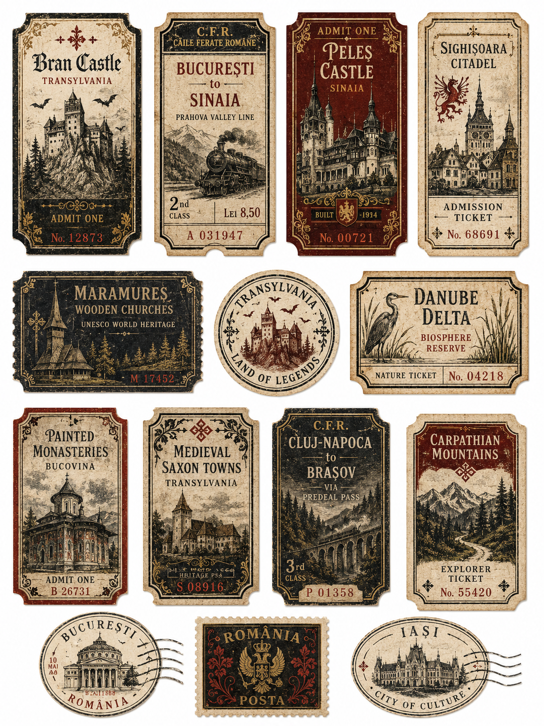 Romania Gothic Tickets printable ephemera sample