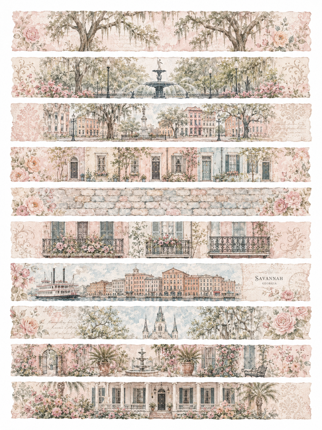 Savannah Shabby Chic Washi Strips printable ephemera sample