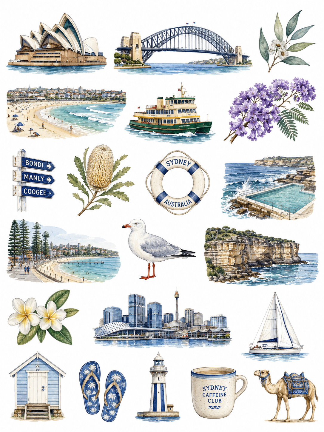 Sydney Coastal Fussy Cuts printable ephemera sample