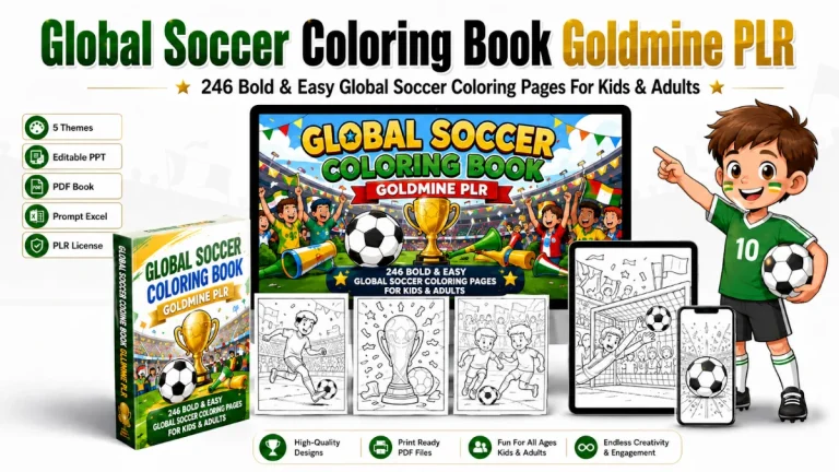 Global Soccer Coloring Book Goldmine PLR Review – 246 DFY football coloring pages with PLR rights