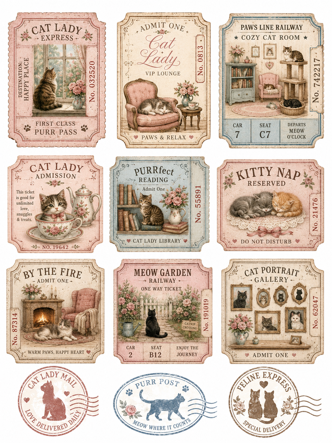 Cat Lady printable ephemera sample